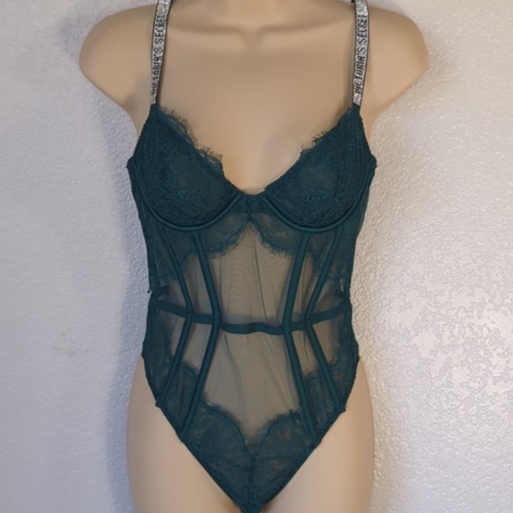 Victoria's Secret Size M Hunter Green Teddy Bodysuit
